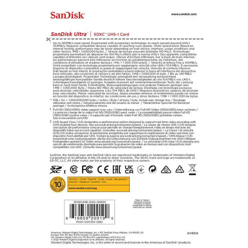 "SanDisk Ultra" 128GB SDXC atminties kortelė 140MB/s; EAN:619659200190