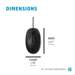 HP 128 lazerinė laidinė pelė, dvipusė, lazerinė, A tipo USB, 1200 DPI, juoda