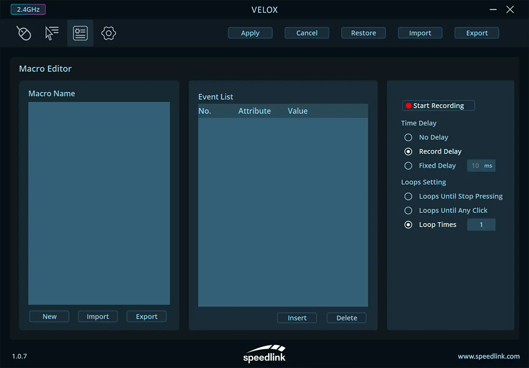 Speedlink wireless mouse Velox RGB, black (SL-680102-BK)