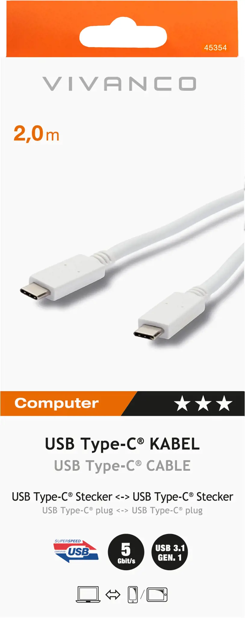 "Vivanco" kabelis USB-C - USB-C 2 m EMark (45354)