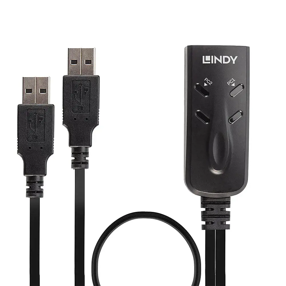 "Lindy KM" klaviatūros ir pelės USB jungiklis 2 kompiuteriams, juodas