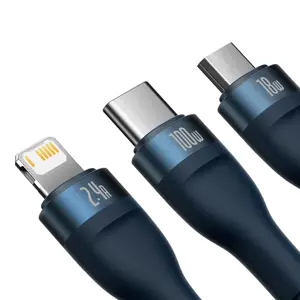 3in1 USB cable Baseus Flash Series, USB-C + micro USB + Lightning, 100W, 1.2m (blue)