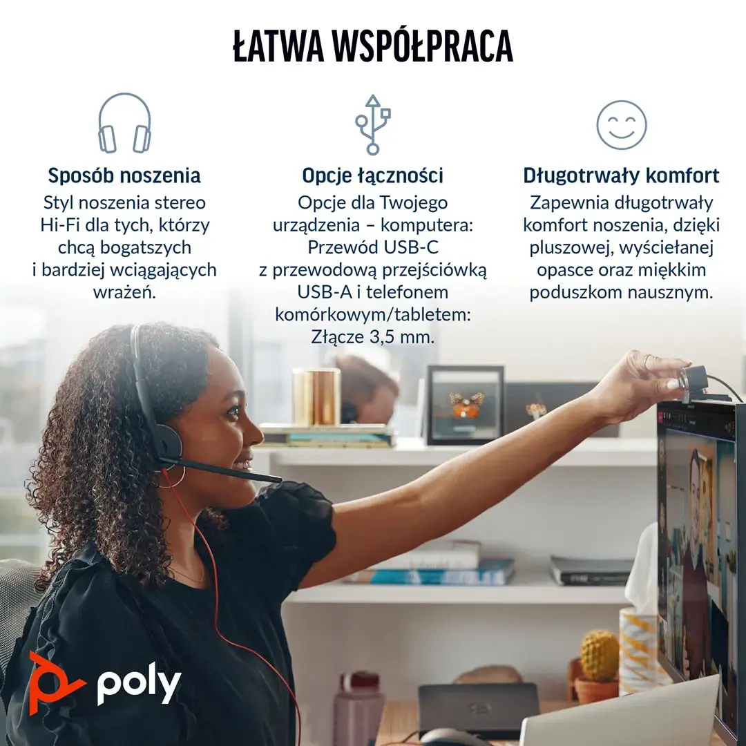 POLY Blackwire 3325 Stereo Microsoft Teams Certified USB-C Headset +3.5mm Plug +USB-C/A Adapter, Wired, Office/Call center, 131 g, Headset, Black