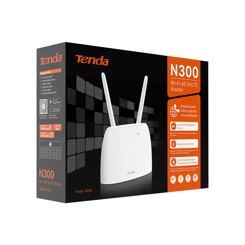 Tenda N300 belaidis maršrutizatorius Fast Ethernet Vienbangis (2,4 GHz) 4G White