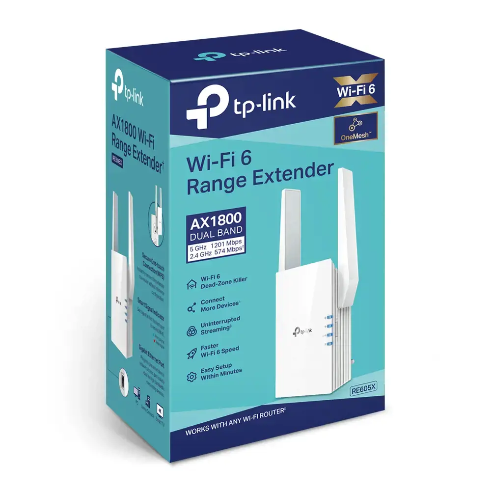 TP-Link AX1800 "Wi-Fi" diapazono ilgintuvas, tinklo kartotuvas, 1201 Mbit/s, 10,100,1000 Mbit/s, Windows 10, Windows 2000, Windows 7, Windows 8, Windows 8.1, Windows 98SE, Windows NT, Windows..., išorinis, 10/100/1000Base-T(X)