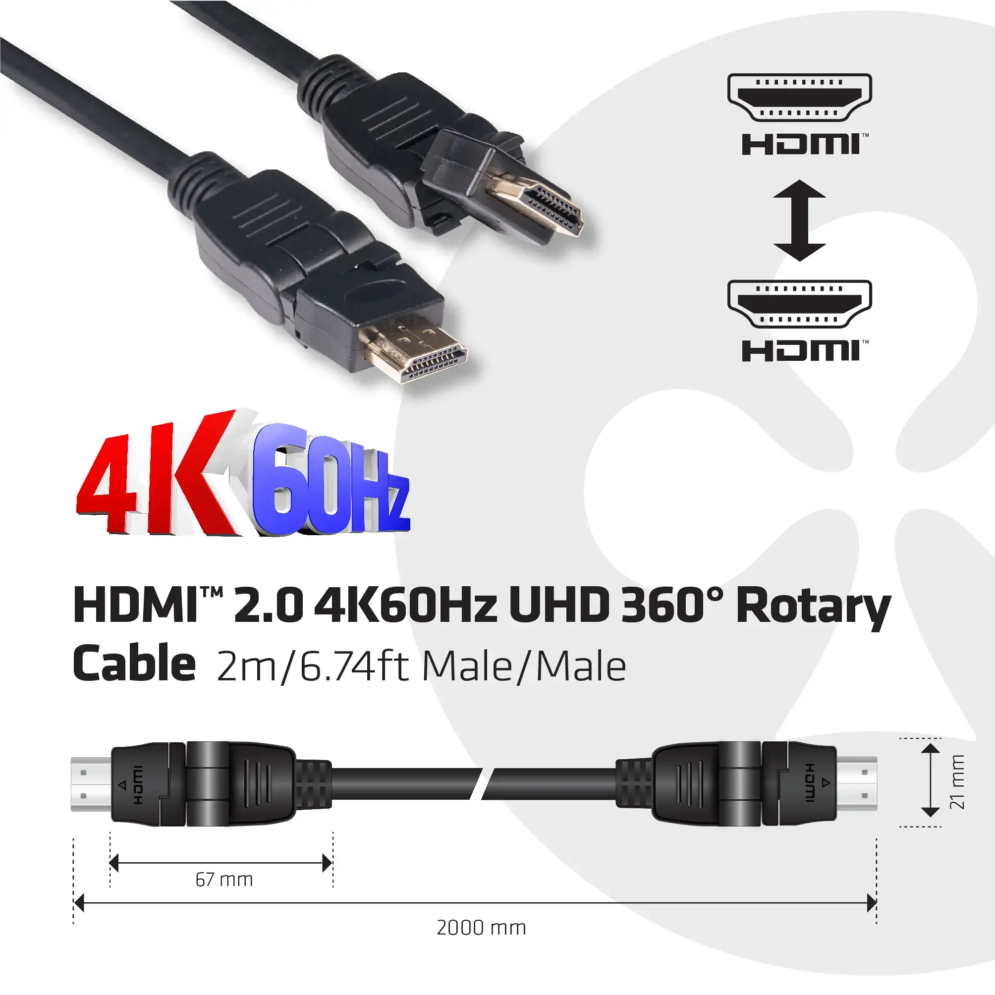 CLUB 3D HDMI2.0 360 Rotary Cable 2m 4K60Hz