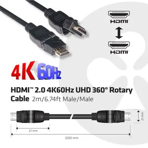 CLUB 3D HDMI2.0 360 Rotary Cable 2m 4K60Hz