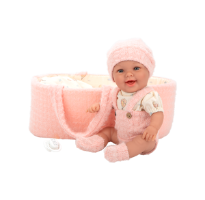 Arias kūdikėlis lėlė rožinėje nešyklėje, mergaitė, 33 cm