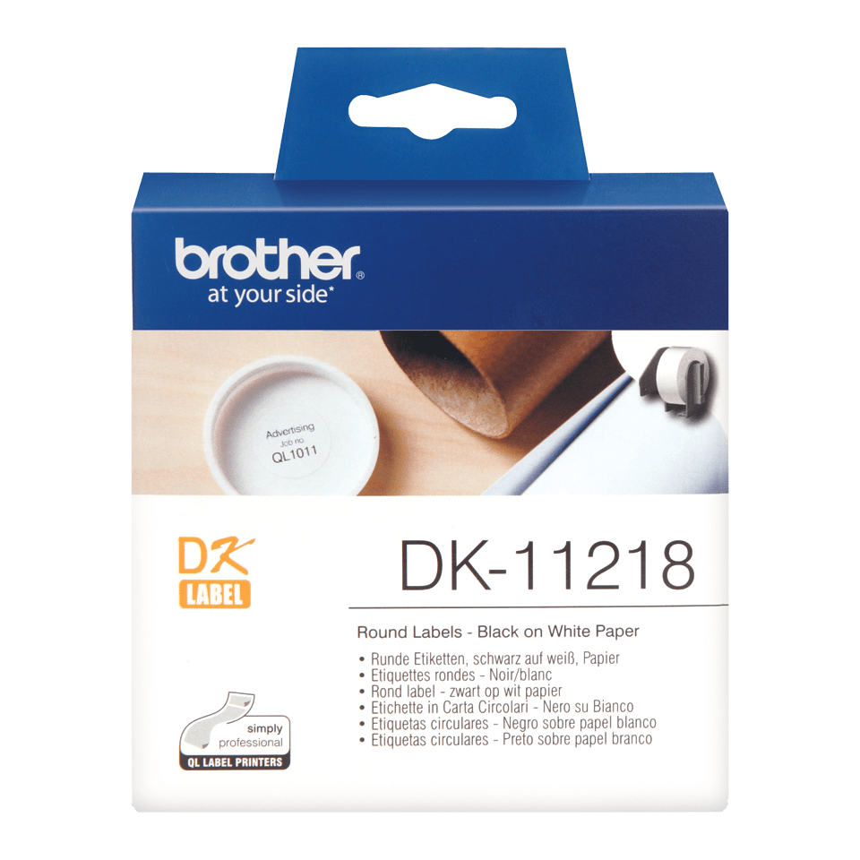 Brother DK-11218 Apvalios etiketės, baltos spalvos, DK, Ø 24 mm, 1000 vnt.