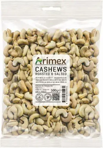 Anakardžių riešutai ARIMEX, kepinti ir sūdyti, 500 g