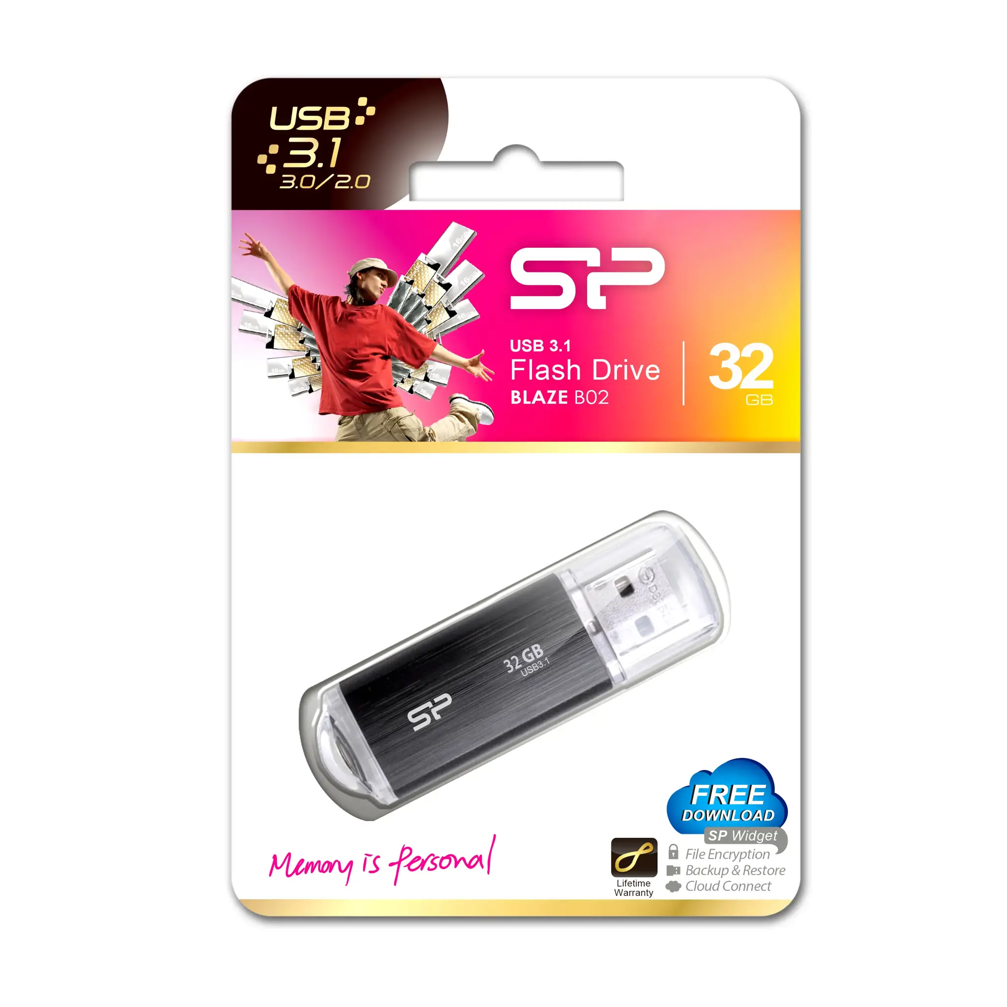 SILICONPOW SP032GBUF3B02V1K Silicon Power atmintinė USB Blaze B02 32GB USB 3.1 juoda