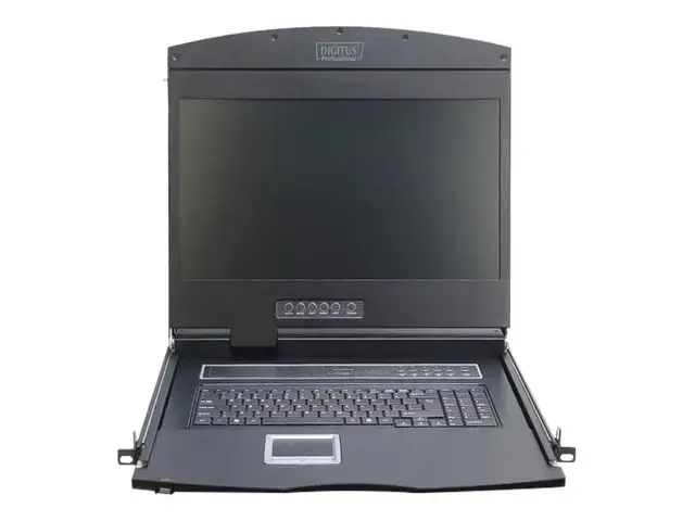 DIGITUS modulinė 48,3 cm 19 colių TFT konsolė su 8 KVM prievadais JAV klaviatūra RAL 9005 juoda spalva