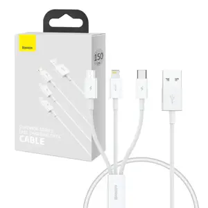 "Baseus Superior Data" USB į M+L+C 3,5A greitojo įkrovimo kabelis 0,5 m (baltas)