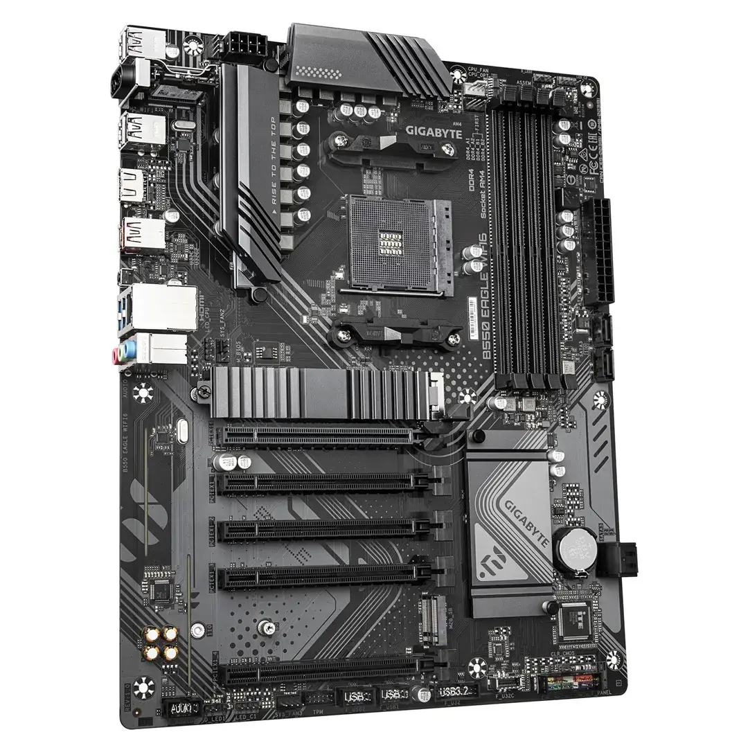 Mainboard GIGABYTE AMD B550 SAM4 ATX Memory DDR4 Memory slots 4 4xPCI-Express 1x 1xPCI-Express 16x 2xM.2 1xHDMI 1xAudio-In 1xAudio-Out 1xMicrophone 4xUSB 2.0 3xUSB 3.2 1xUSB-C 1xRJ45 B550EAGLEWIFI61.0