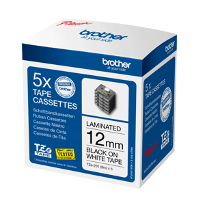 Brother TZE-231M5, juoda ant balto, juoda, balta, Brother, 1,2 cm, 8 m, 5 vnt.