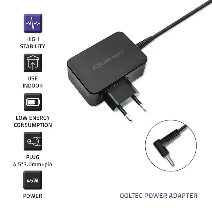 QOLTEC 51030 Maitinimo adapteris ultrabook'ui HP 45W 19.5V 2.31A 4.5x3.0 kontaktų