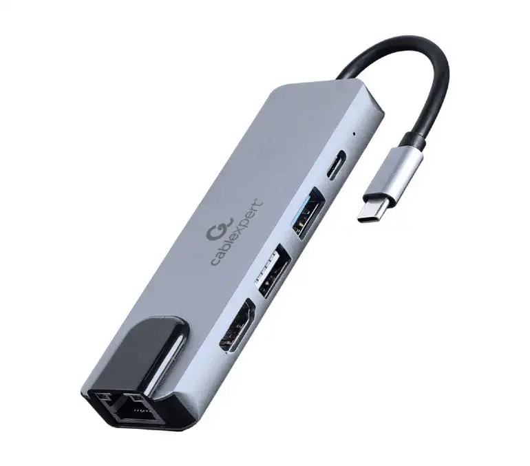 GEMBIRD A-CM-COMBO5-04 kelių prievadų adapteris USB tipo C 5in1 šakotuvas + HDMI + PD + LAN