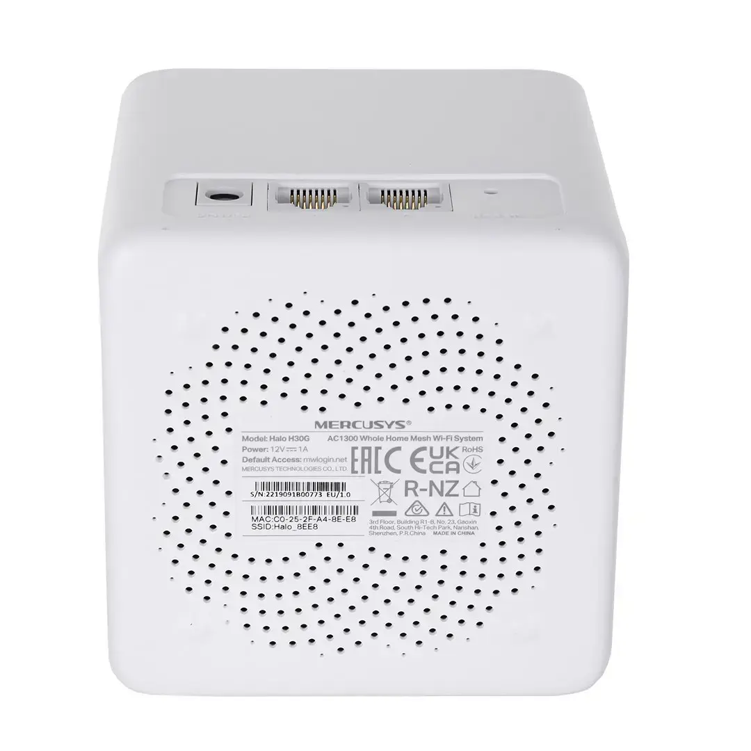 "Mercusys" AC1300 "Halo H30G" (3 vnt.) 802.11ac, 400+867 Mbit/s, Ethernet LAN (RJ-45) prievadai 2, tinklelio palaikymas taip, MU-MiMO taip, balta