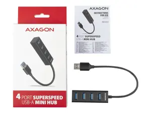 AXAGON HUE-M1A 4x USB3.2 Gen 1 MINI šakotuvas, metalinis, 20 cm USB-A laidas