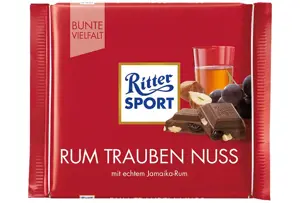 RITTER SPORT pien. šok. su razinomis ir romu, 100g