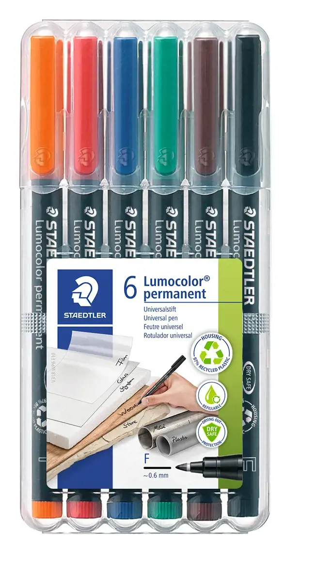 Permanentinis žymeklis  STAEDTLER LUMOCOLOR 318F, 0.6 mm, 6 spalvų rinkinys