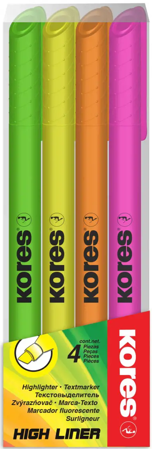 Teksto žymeklis KORES HIGH LINER FINE 4 spalvų rinkinys