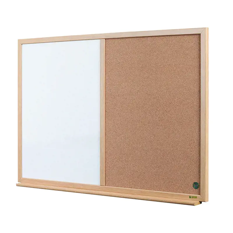 Baltoji magnetinė ir kamštinė lenta BI-OFFICE EARTH Combo 90x60, ąžuolo rėmas