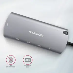 Axagon HMC-6M2 SUPERSPEED USB-C COMBO 6IN1 HUBMultiport USB 3.2 Gen 1 šakotuvas. SATA M.2, HDMI, Gigabit LAN ir Power Delivery. Kabelis USB-C 18 cm.