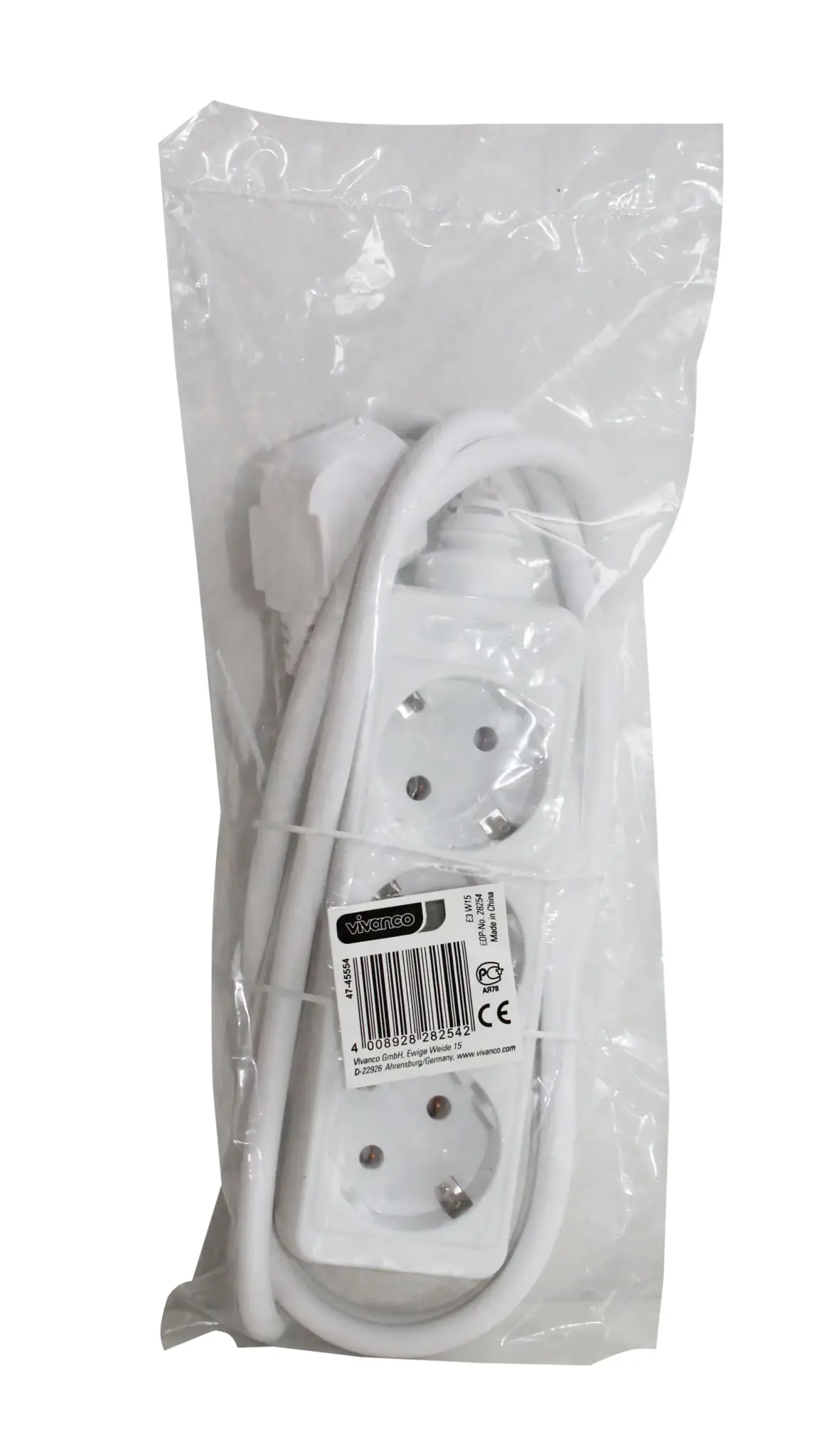 Vivanco extension cord 3 sockets 1.4m, white