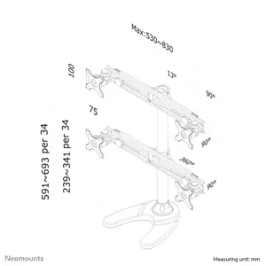 "Neomounts by Newstar" monitoriaus laikiklis ant stalo, 8 kg, 48,3 cm (19"), 76,2 cm (30"), 100 x 100 mm, aukščio reguliavimas, juodas