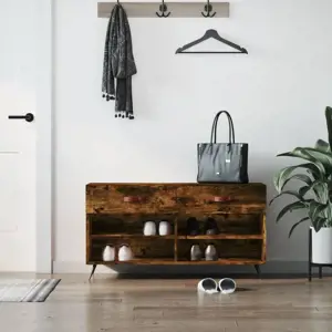 Suoliukas su batų lentyna, dūminis ąžuolas, 102x35x55 cm