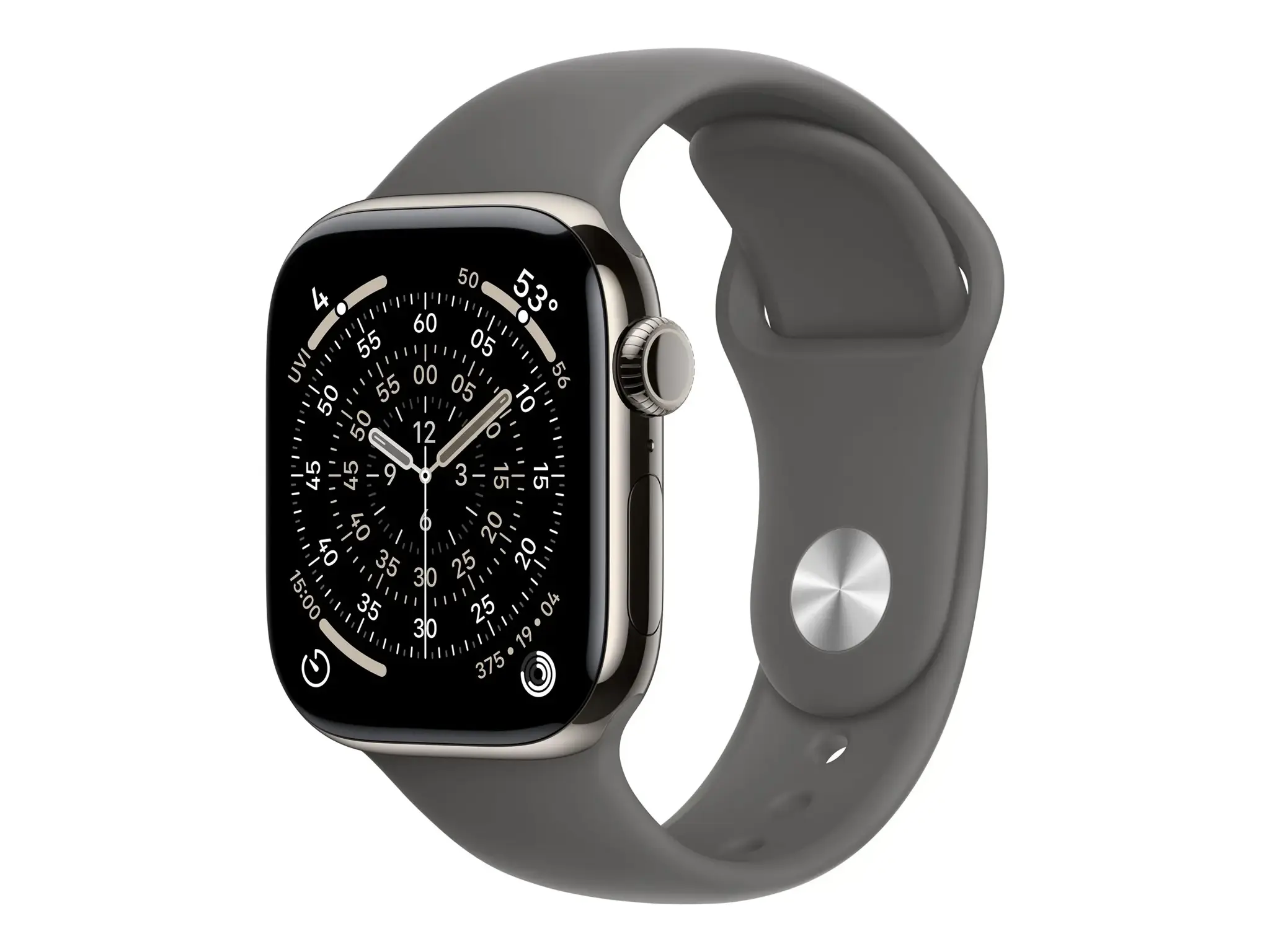 Apple Watch Series 11 GPS + Cellular 42mm Natural Titanium Case with Stone Grey Sport Band - S/M