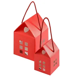 Dovanų dėžutė - namelis, 80 x 80 x 80 mm, raudonos sp.
