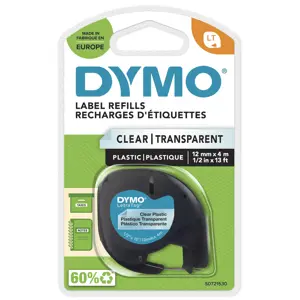 DYMO Branded LetraTag Plastic Labels | 12 mm x 4 m Roll | Black Print on Clear Labels | Multipurpos…