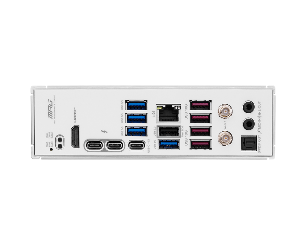 Mainboard MSI Intel Z890 LGA1851 ATX Memory DDR5 Memory slots 4 1xPCI-Express 1x 2xPCI-Express 16x 5xM.2 1xHDMI 1xAudio-In 1xAudio-Out 1xUSB 2.0 4xUSB 3.0 4xUSB 3.1 1xUSB-C 1xOptical S/PDIF 1xRJ45 2xThunderbolt MPGZ890EDGETIWIFI