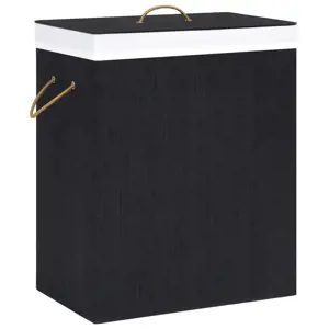 Skalbinių krepšys su 2 skyriais, juodos spalvos, bambukas, 100l