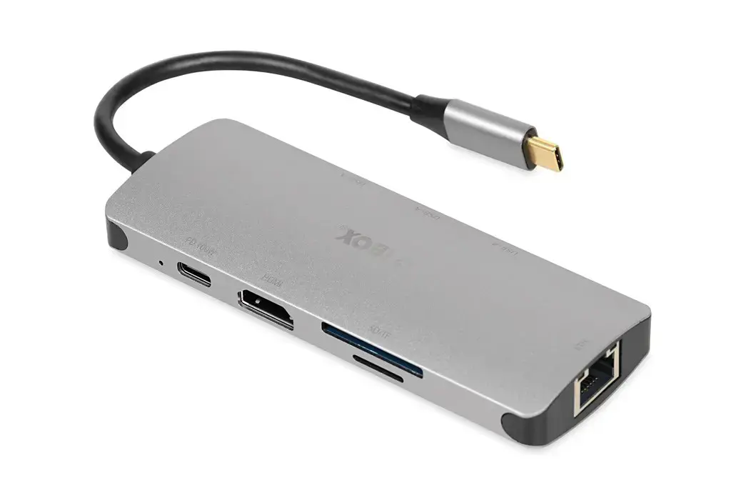 "iBox IUH3RJ4K" nešiojamojo kompiuterio dokas/prievadų replikatorius USB 3.2 Gen 1 (3.1 Gen 1) Type-C Power Delivery 100 W sidabrinės spalvos