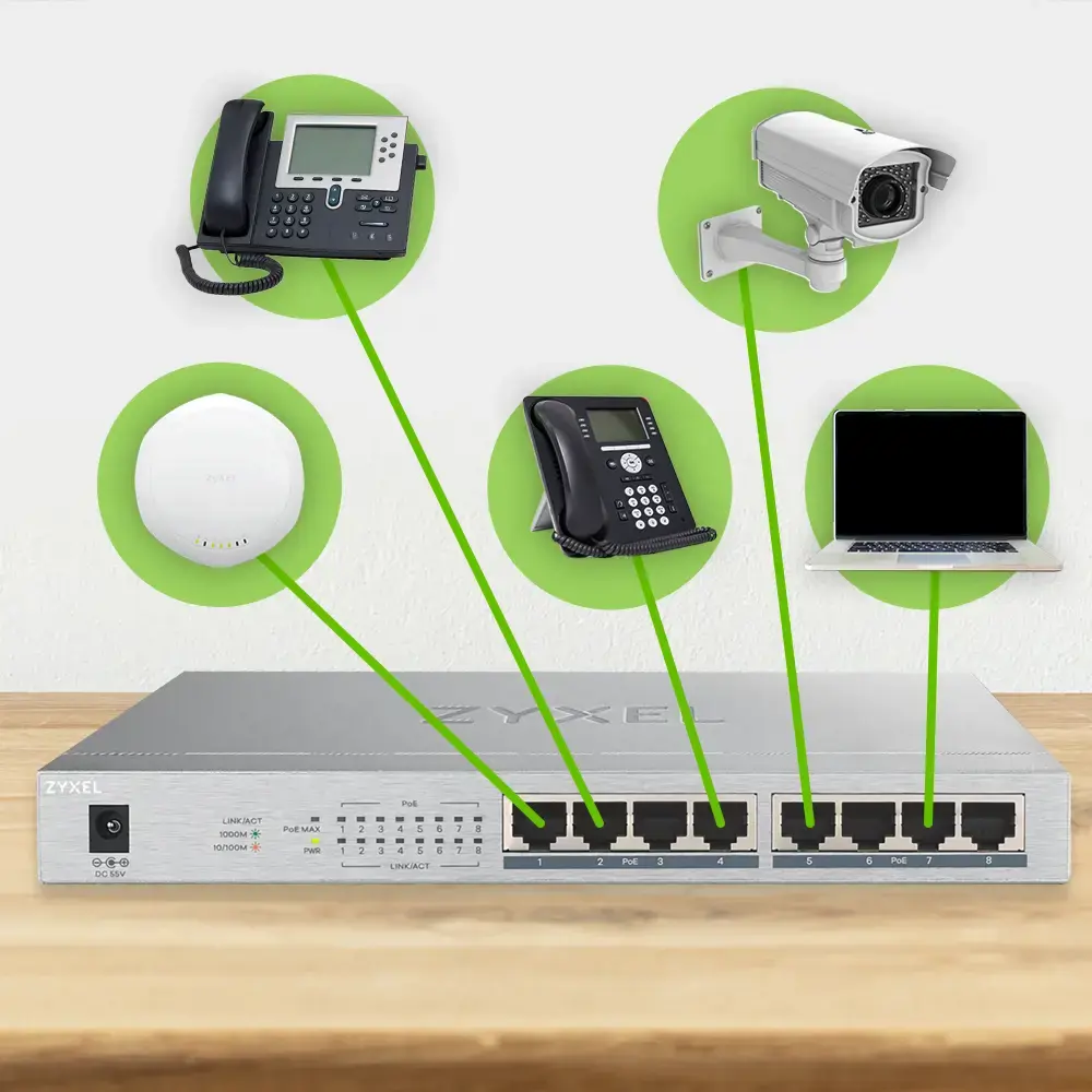 Zyxel GS1008HP, nevaldomas, Gigabit Ethernet (10/100/1000), maitinimas per Ethernet (PoE)