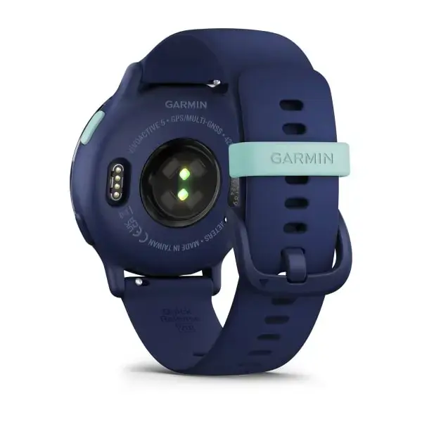 Garmin vivoactive 5 Mėlynos metalo spalvos aliuminio apvadas su mėlynu korpusu ir silikoniniu dirželiu