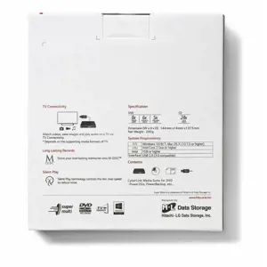 "Hitachi-LG Slim" nešiojamasis DVD įrašymo įrenginys, juodas, dėklas, stalinis/nešiojamasis kompiuteris, DVD±RW, USB 2.0, 60000 h