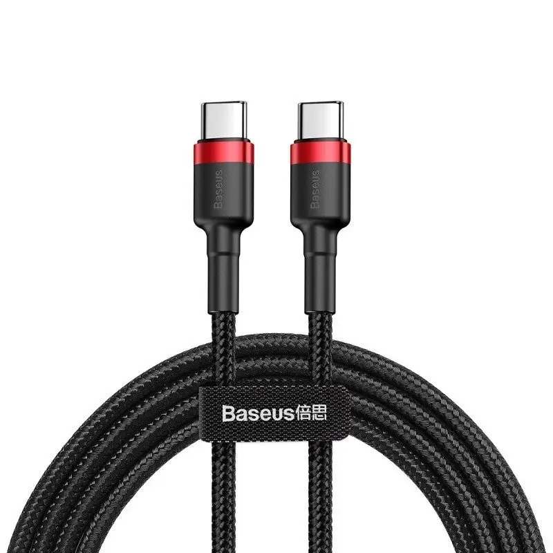 Baseus Cafule Cable Durable Nylon Cord USB-C PD / USB-C PD PD2.0 60W 20V 3A QC3.0 1M Black-Red (Black-Red)