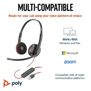 POLY Blackwire 3220 Stereo USB-C Headset +USB-C/A Adapter, Wired, Business/Everyday, 119 g, Headset, Black