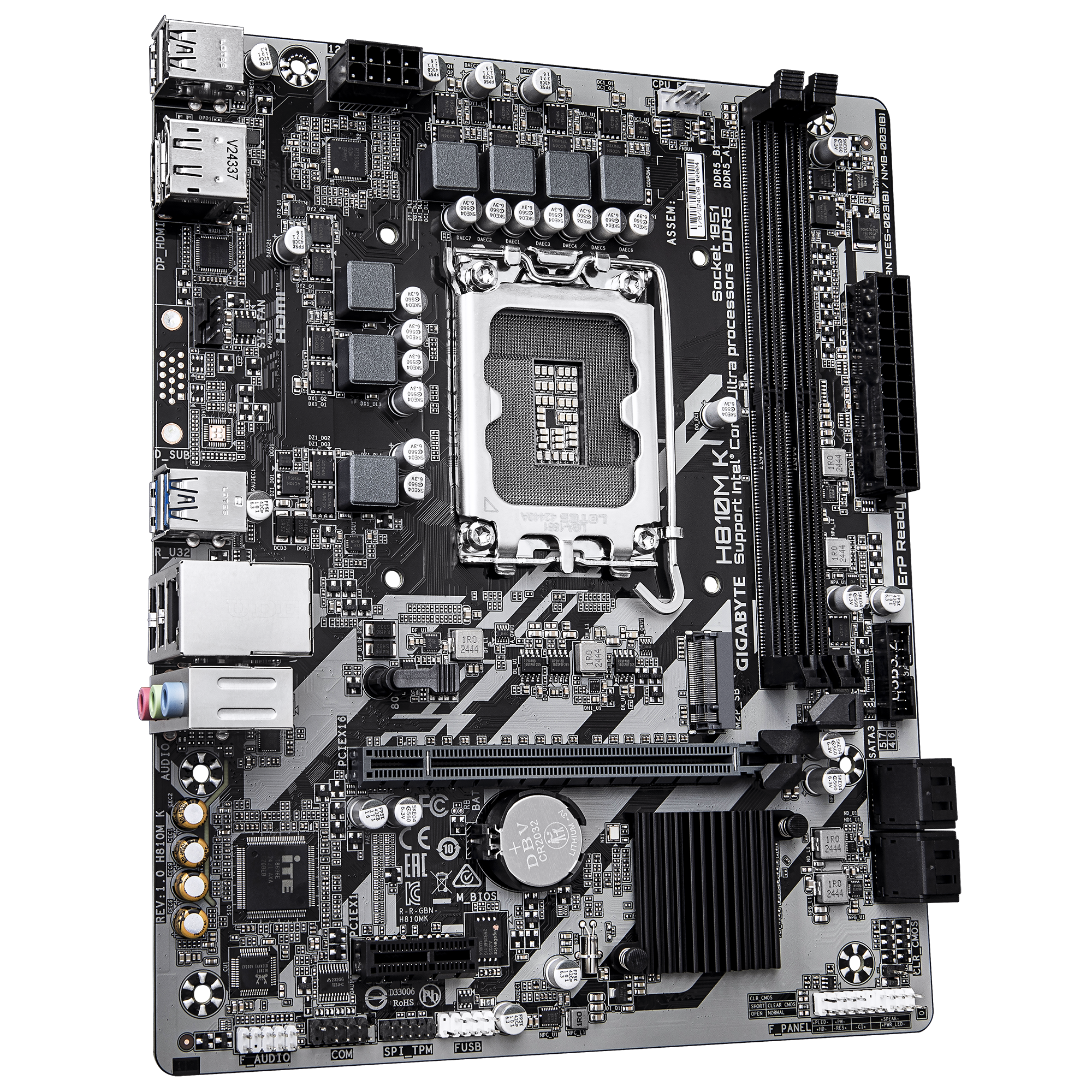 Gigabyte H810M K | Processor family Intel | Processor socket LGA1851 | DDR5 | Supported hard disk drive interfaces M.2, SATA | Number of SATA connectors 4