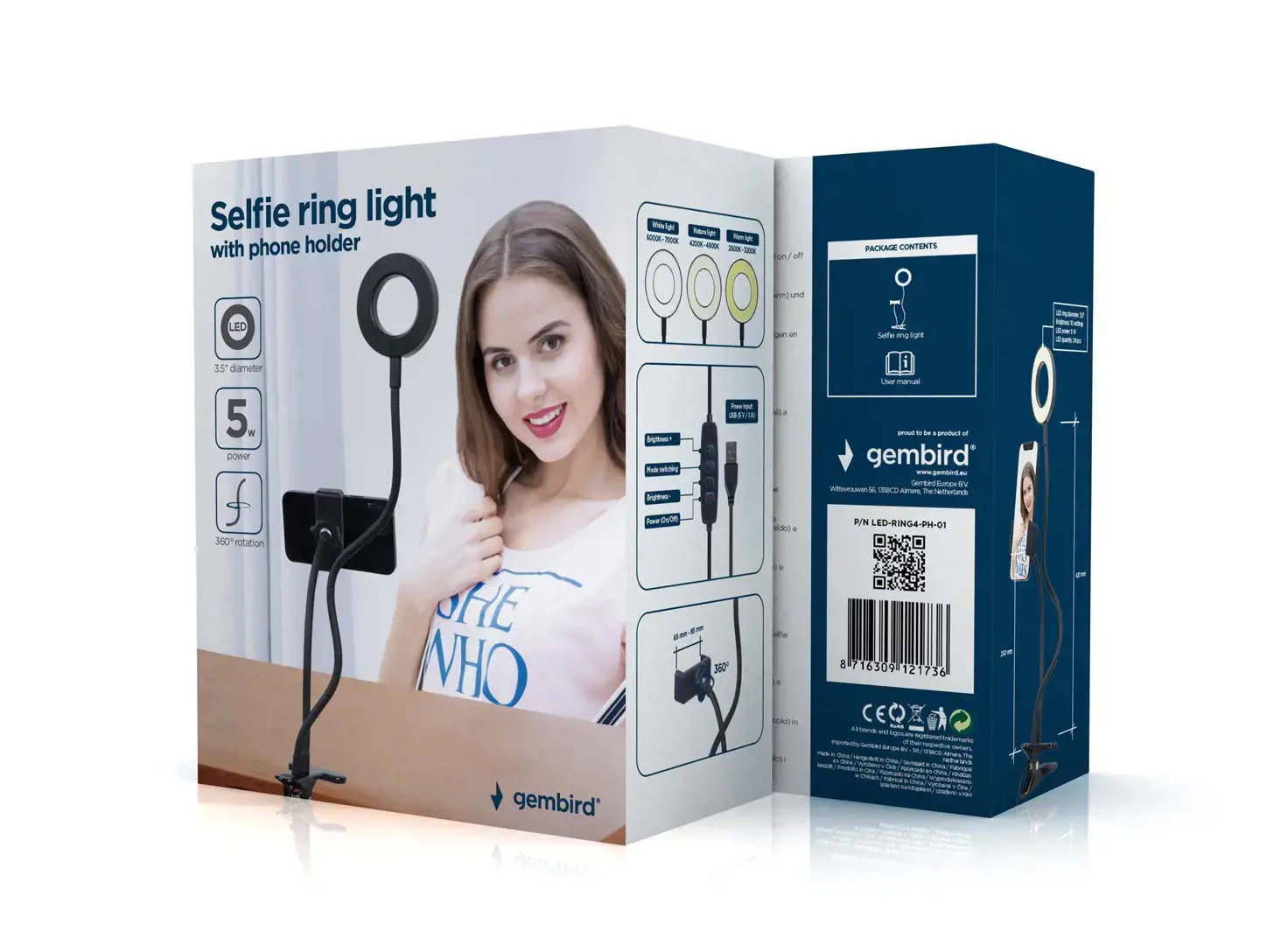 GEMBIRD LED-RING4-PH-01 Selfie žiedinė lemputė su telefono laikikliu