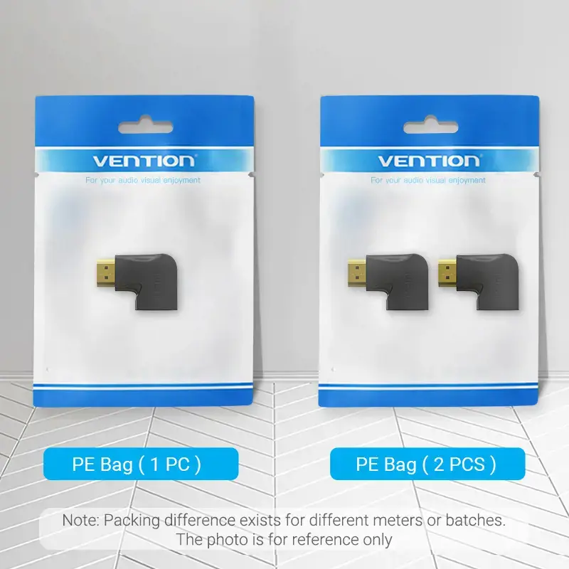 "Vention" HDMI 270 laipsnių vertikalus plokščias adapteris iš vyriškos į moterišką, juodas, HDMI, HDMI, juodas