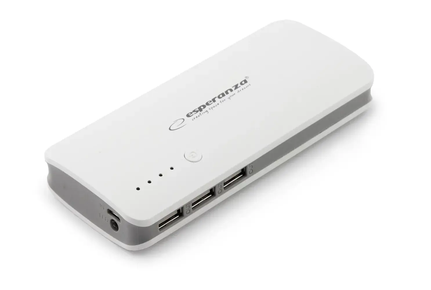 "PowerBank Esperanza Radium EMP106WE" (8000 mAh; microUSB, USB 2.0; baltos spalvos)