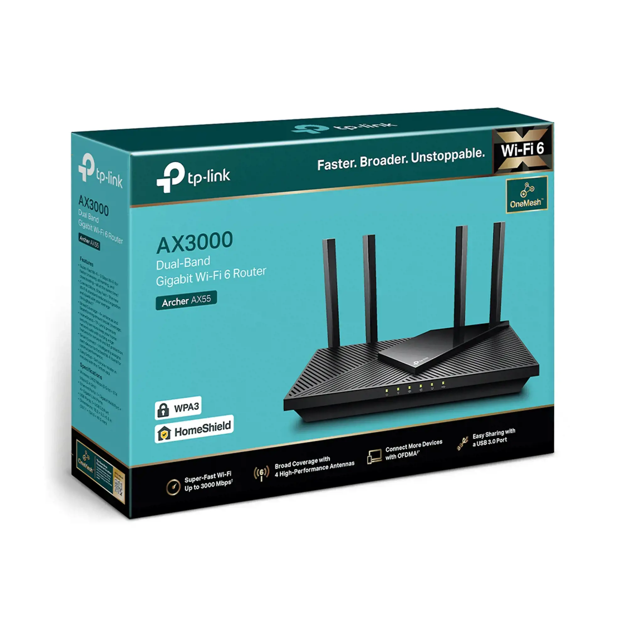 TP-Link AX3000 Dual Band Gigabit Wi-Fi 6 maršrutizatorius, "Wi-Fi 6" (802.11ax), dviejų dažnių (2,4 GHz / 5 GHz), Ethernet LAN, 5G, juodas, stalinis maršrutizatorius