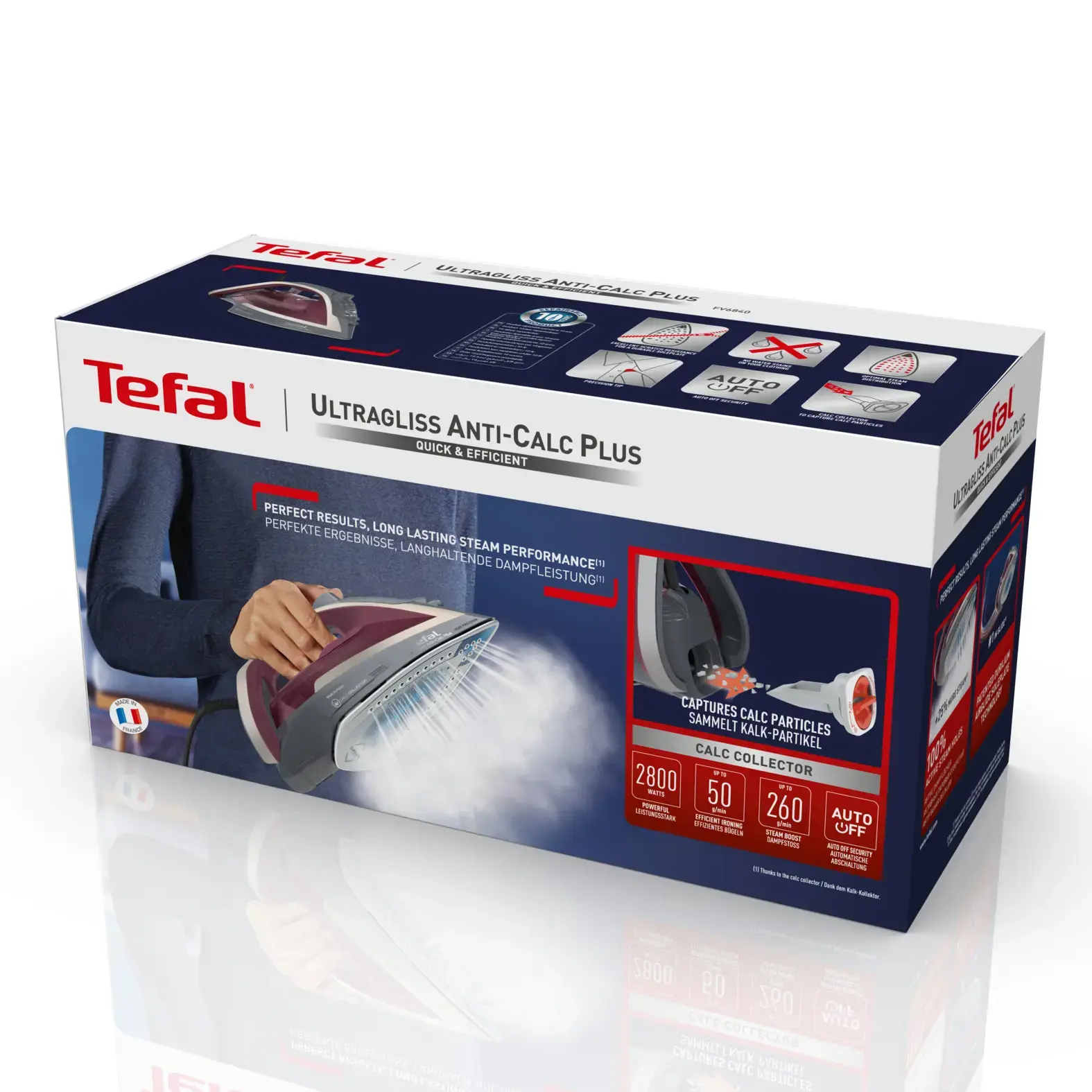 "Tefal Ultragliss Anti-Calc Plus" FV6840E0, garų lygintuvas, 2 m, 260 g/min, violetinis, sidabrinis, 50 g/min, 0,27 l