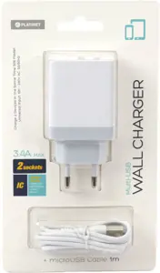 Platinet USB įkroviklis + laidas 2xUSB 3.4A, baltas (43723)