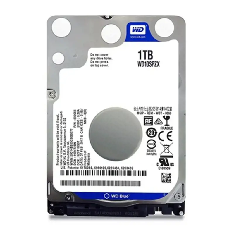 "WD Blue Mobile" 1 TB kietasis diskas 5400 aps./min. SATA Serial ATA 6 Gb/s 128 MB spartinančioji atmintinė 2,5 colio 7 mm aukščio RoHS reikalavimus atitinkantis vidinis Nefasuotas